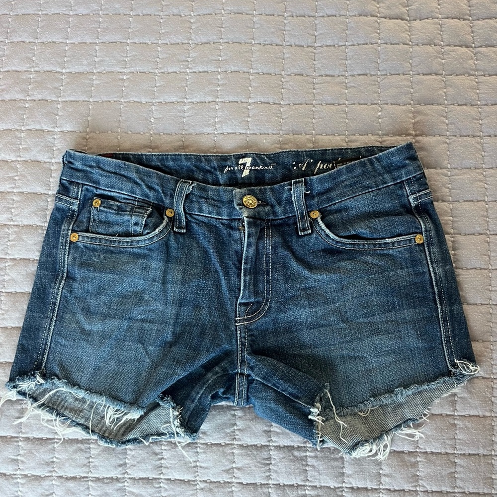 7 For All Mankind Distressed Blue Jean Shorts